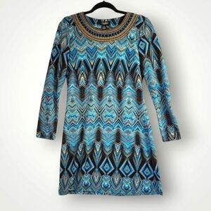 Papillon Dress Women's Blue and Black Geometric Dress Size Small